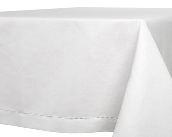 Pure linen tablecloth, white linen tablecloth, square tablecloth, rectangular tablecloth, hemstitched tablecloth, wedding dinner tablecloth