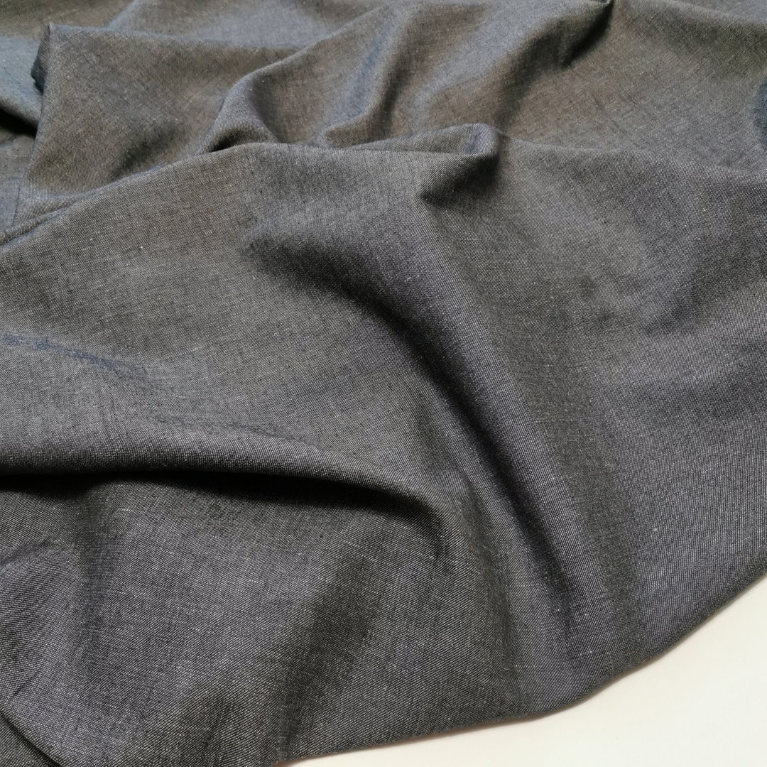 Softened Linen Cotton Wool Blend Fabric, Medium Weight Denim Gray Linen