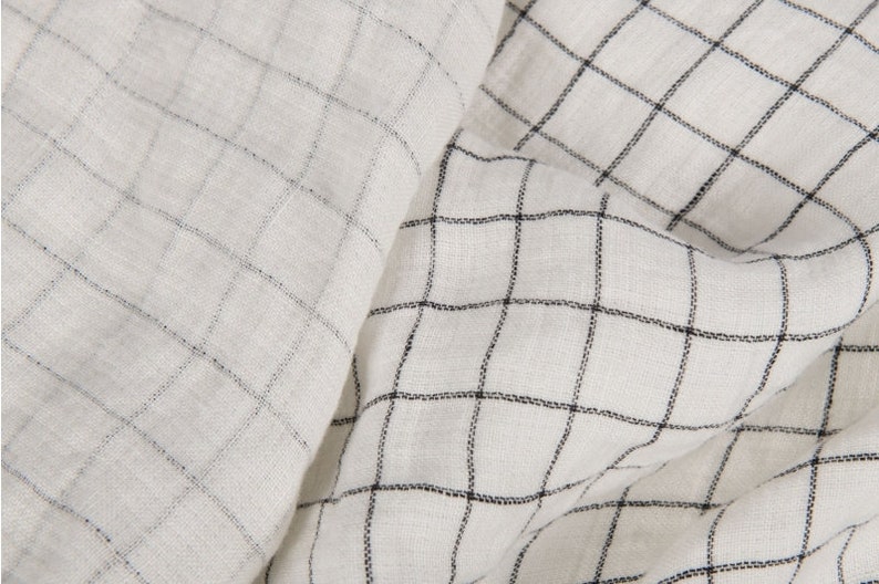 Checked grid linen fabric 220 GSM white checks double layer | Etsy