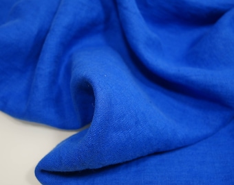 Linen fabric, washed linen, 190gsm, bright royal blue color. Linen fabric by the meters, linen by the yard