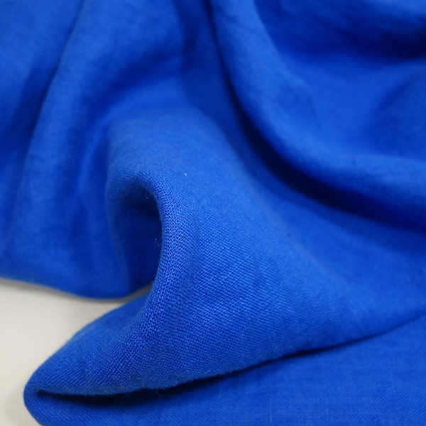 Linen fabric, washed linen, 190gsm, bright royal blue color. Linen fabric by the meters, linen by the yard