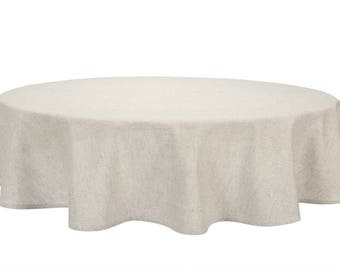 Leinen Tischdecke, runde Tischdecke, Tischdecke oval, hellere graubeige Tischdecke, Hohlsaum Leinen Tischdecke, Hochzeit Tischdecke