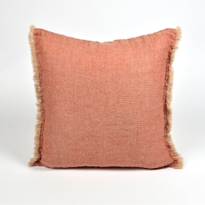 Pure linen pillow case, Linen pillow cover, red beige denim cushion cover, fringed linen pillow case, linen pillow cover, zipped pillow case