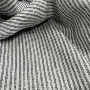 Softened pure linen fabric, white gray striped linen fabric, organic pure flax fabric with stripes, stonewashed linen by the meter, 130 gsm image 7