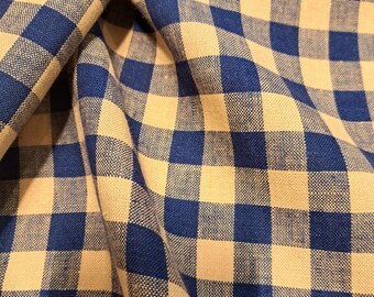 リネン100% 大柄チェック　桃×黄