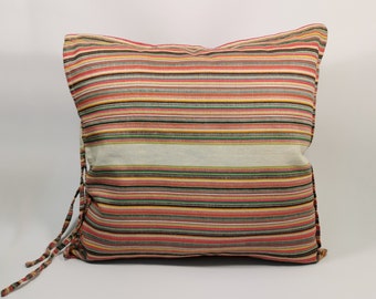 Pure linen cushion cover, multicolor striped linen pillow cover, natural eco linen pillow, linen pillowcase with straps, decorative cushion