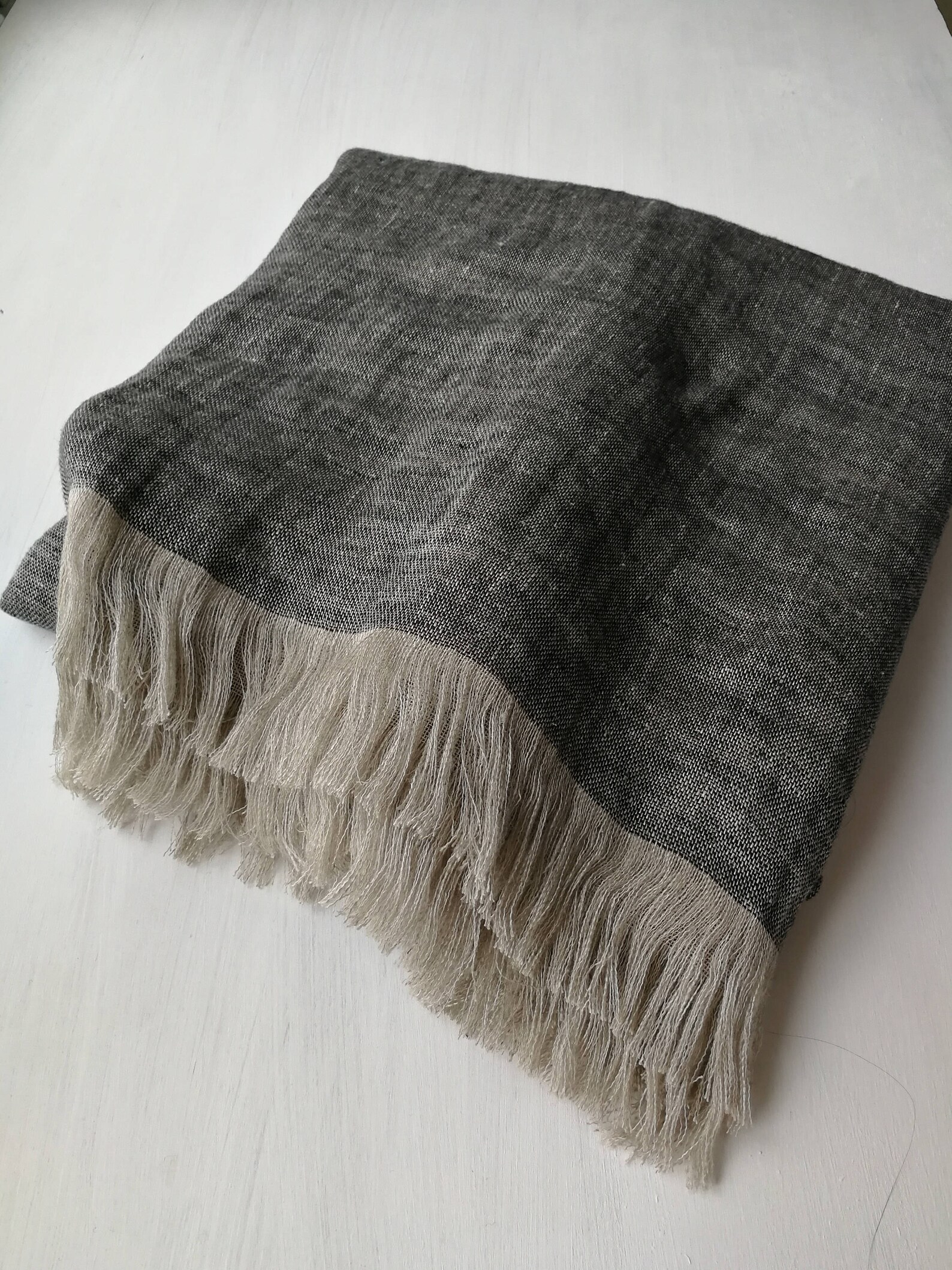 Double Sided Linen Blanket Fringed Linen Blanket Linen Etsy