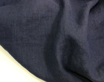Linen fabric, washed linen, 190gsm, blue, dark blue color. Linen fabric by the meters, linen by the yard