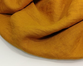 Tela de lino, lino lavado, 190 g/m², color mostaza dorado brillante. Tela de lino por metros, lino cortado a medida.