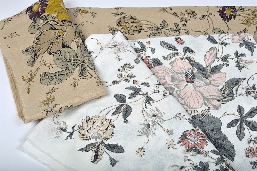 Pattern Linen Material Softened Floral Pattern Linen Fabric, Medium Weight Linen With Flowers ...