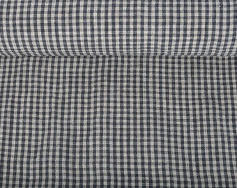 REMNANTS SALE! Checked pure linen fabric, grey beige tiny gingham checked linen, 155 GSM, softened washed linen fabric by the yard, meter