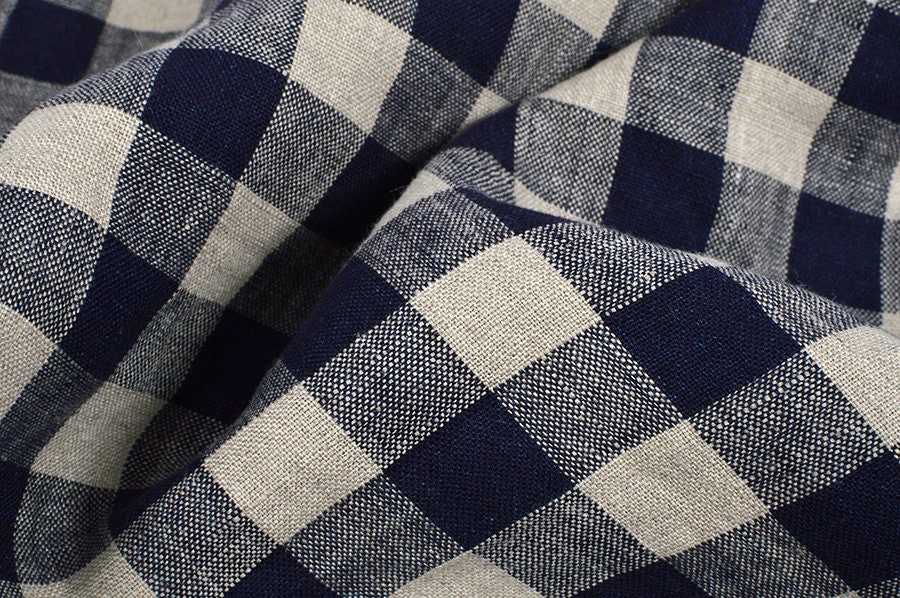 Washed Linen Gingham Fabric by the Yard Etsy