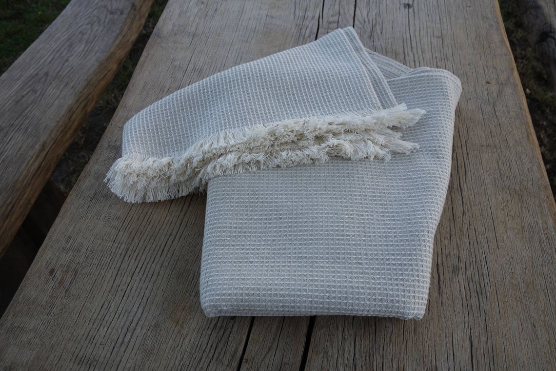 Linen Blanket Fringed Linen Blanket Linen Throw Beige White Etsy