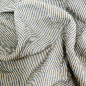 Softened Pure Linen Fabric, Natural Blue Striped Linen Fabric, Organic ...