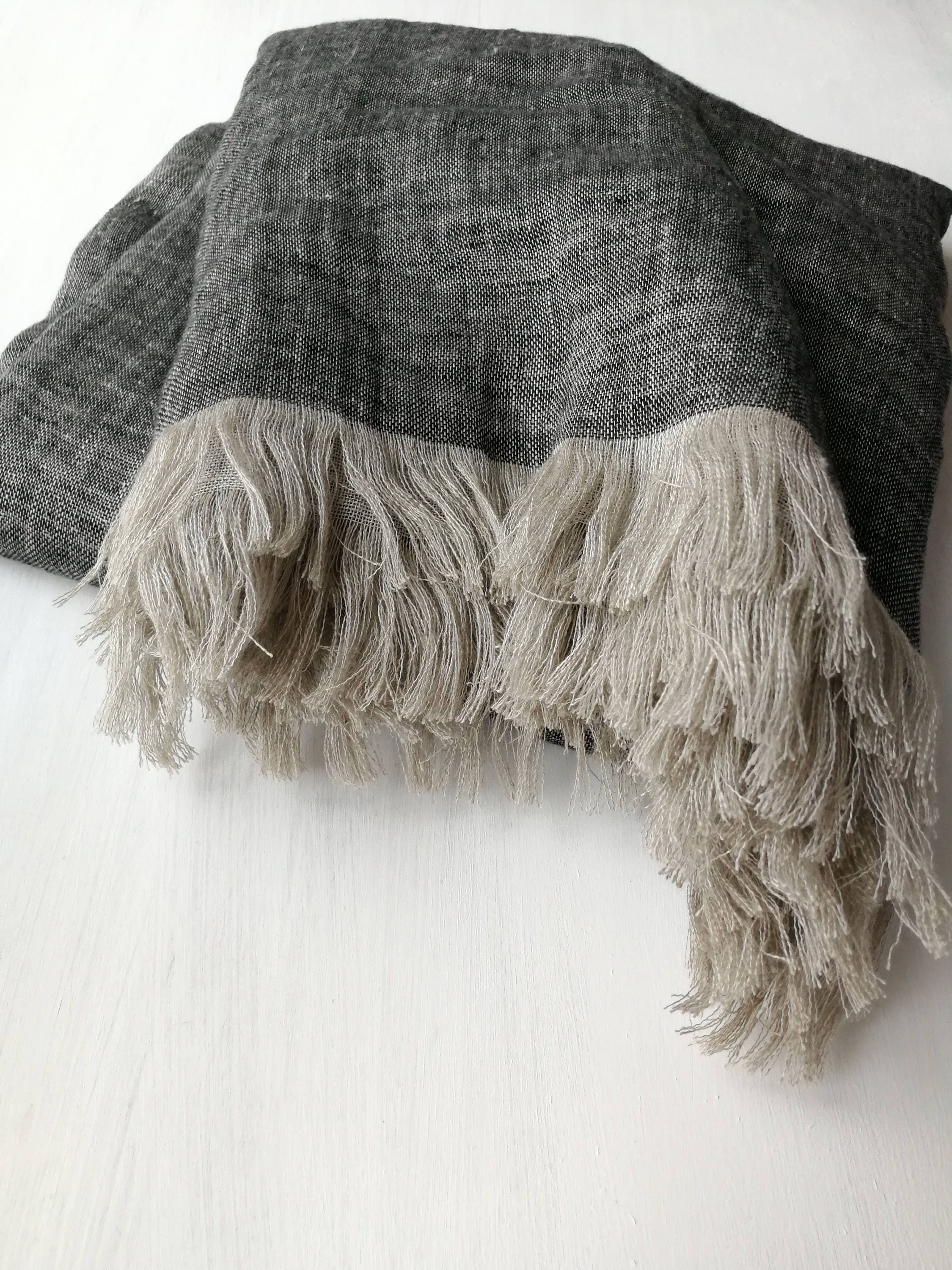 Double Sided Linen Blanket Fringed Linen Blanket Linen Etsy