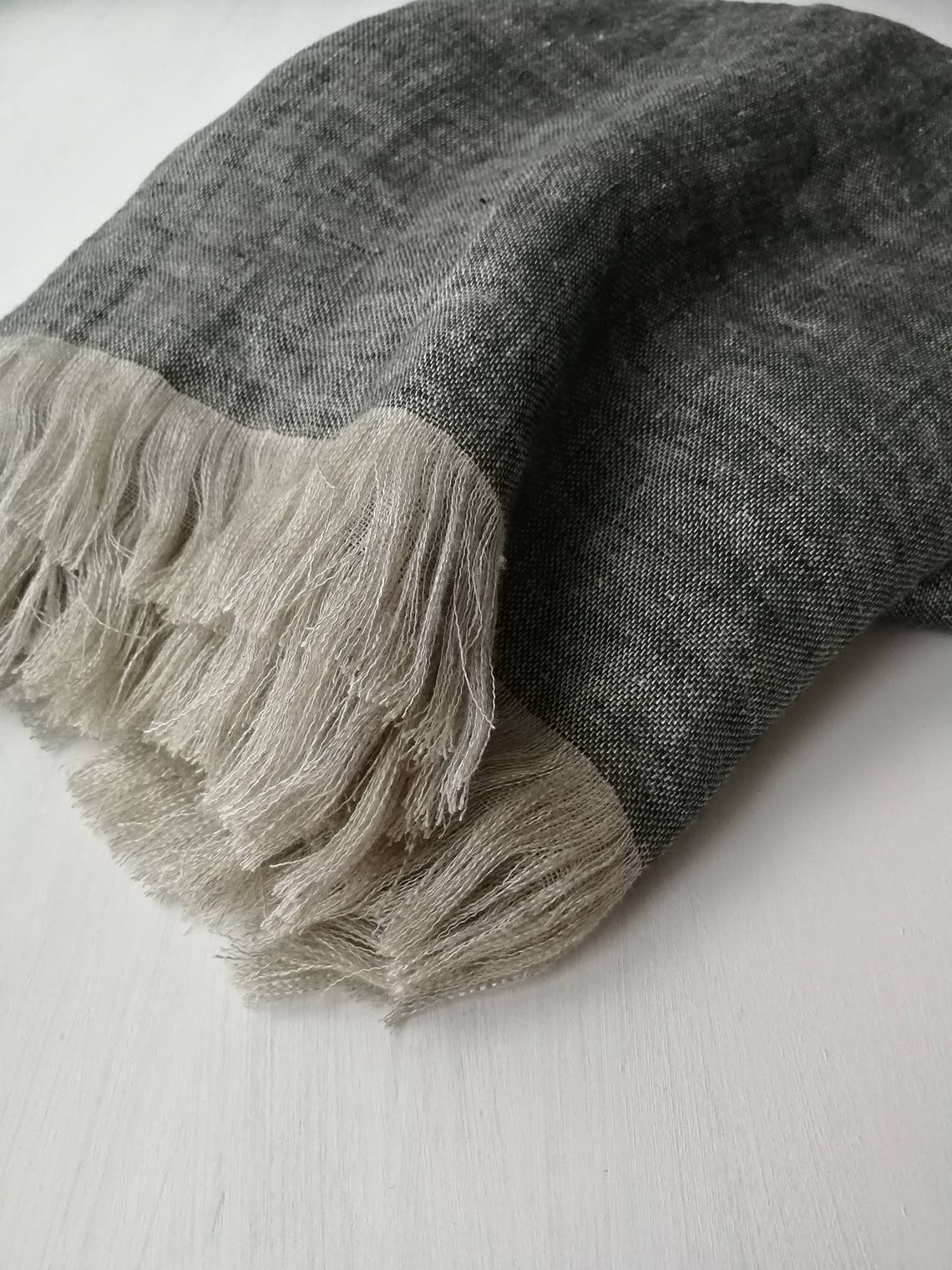 Double Sided Linen Blanket Fringed Linen Blanket Linen Etsy