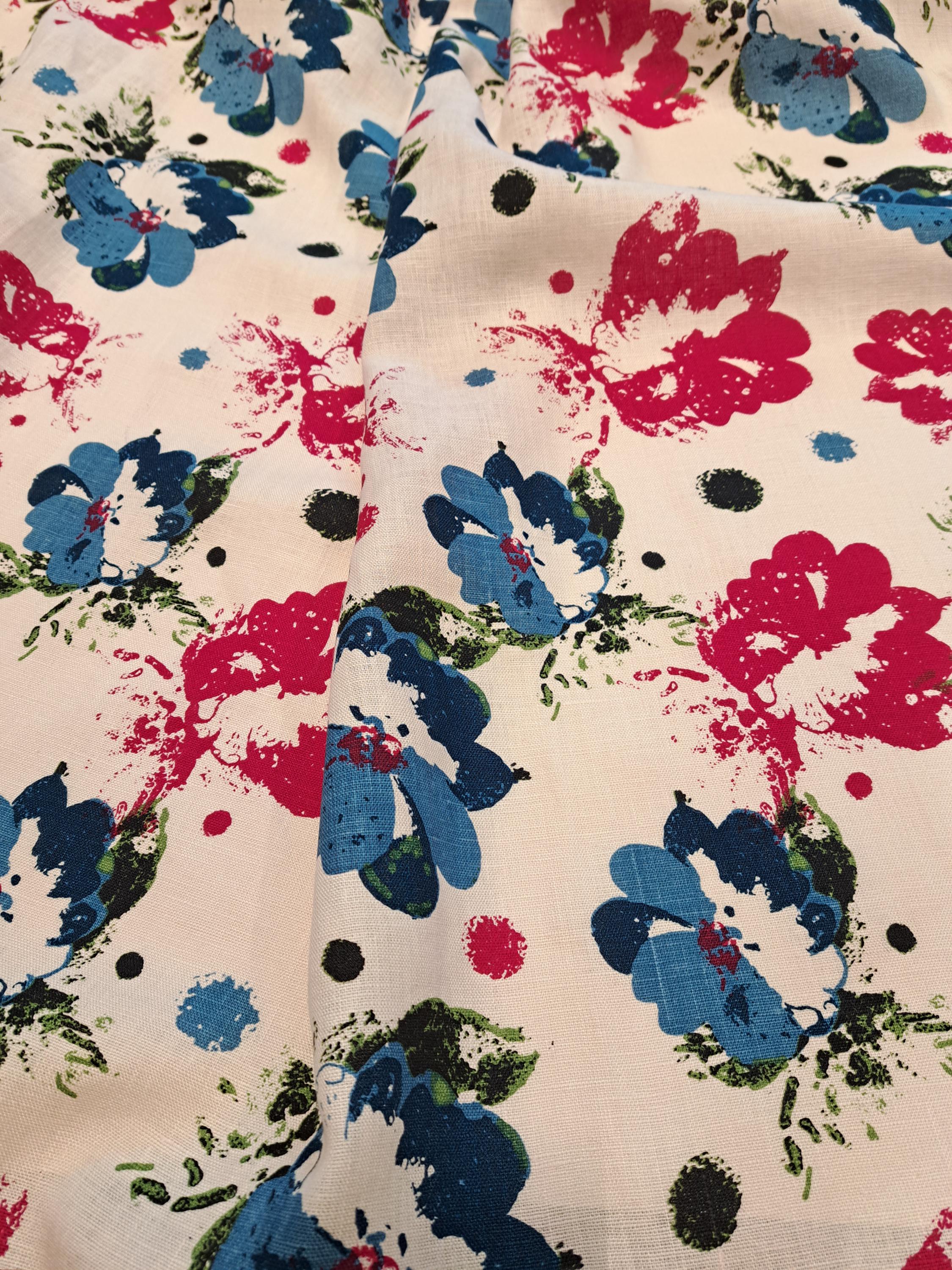 Pattern Linen Material Softened Floral Pattern Linen Fabric, Medium Weight Linen With Flowers ...