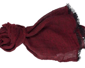 Dark burgundy linen scarf, pure linen shawl, women scarf, men scarf, light scarf, soft scarf, long linen scarf, shawl in a gift box, unisex