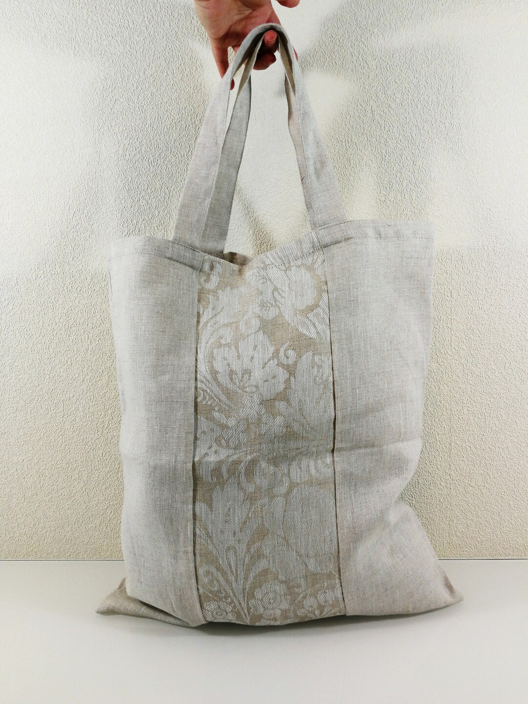 Linen Tote Bag, Shopping Bag, Floral Pattern Shopping Bag, Linen
