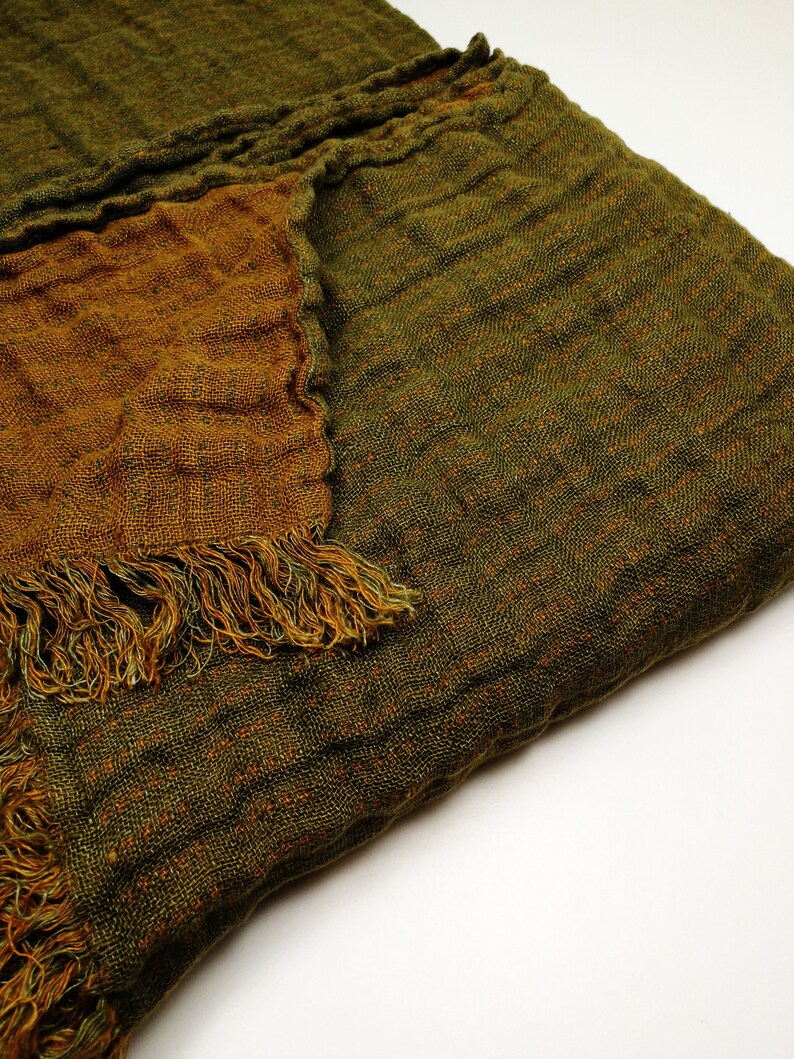 Double Sided Linen Blanket Fringed Blanket Linen Throw Flax Etsy