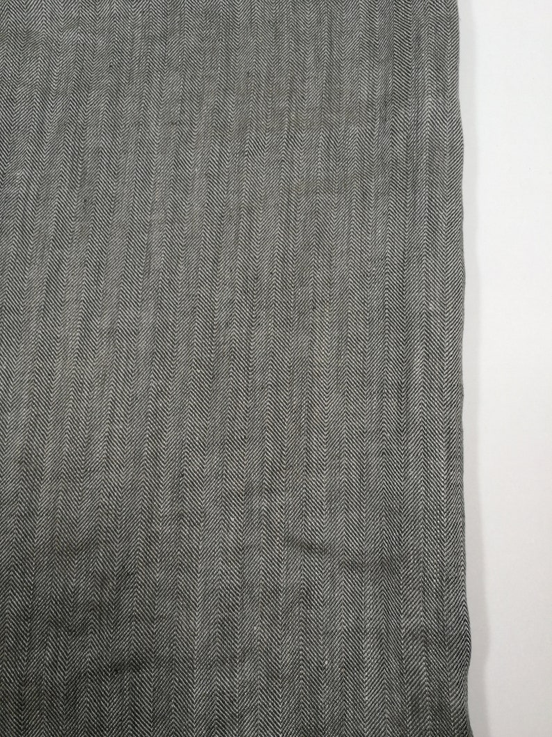 Softened linen fabric by the meter grey white herringbone | Etsy