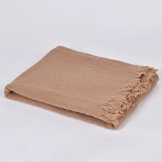 Linen Cotton Blend Blanket Fringed Blanket Tan Brown Linen Throw Thick Heavy Linen Blanket Large Bedspread Sofa Bed Throw 350 GSM Etsy Ireland