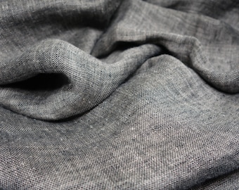 REMNANTS SALE! Softened pure linen fabric, double sided black beige linen fabric, washed organic flax linen fabric by the yard, 240 GSM