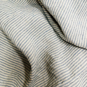 Softened Pure Linen Fabric, Natural Blue Striped Linen Fabric, Organic ...