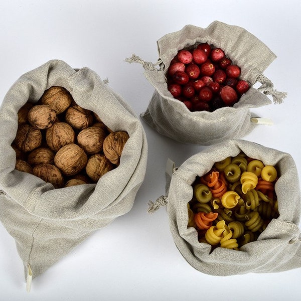 Pure linen bread bag, zero waste eco bag, drawstring storage bag, organic linen bag for food, fresh bread bag, linen bag for accessories