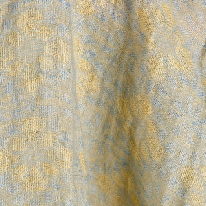 Softened floral pattern linen fabric, LIGHTER WEIGHT linen with blue and yellow flowers, 150 gsm. Washed linen fabric by the meter or yard
