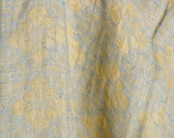 Softened floral pattern linen fabric, LIGHTER WEIGHT linen with blue and yellow flowers, 150 gsm. Washed linen fabric by the meter or yard