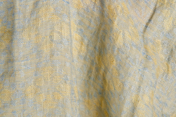 Softened floral pattern linen fabric, LIGHTER WEIGHT linen with blue and yellow flowers, 150 gsm. Washed linen fabric by the meter or yard