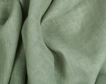 REMNANTS SALE! Softened thin linen fabric, 95 GSM, washed pure linen, pale green linen, semi sheer linen. Linen fabric by the meter
