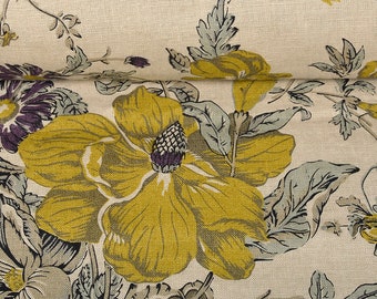 Tessuto di lino a motivi floreali ammorbidito, lino di peso medio con fiori, 205 GSM. Tessuto di lino lavato al metro, tessuto di lino tagliato a misura