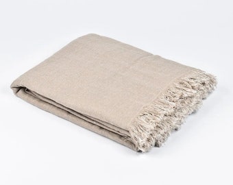Coperta in misto cotone di lino, morbida coperta di lino con frange, tiro di lino a doppia faccia, coperta di lino beige, copriletto di lino, tiro del divano letto di lino