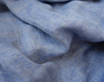 Softened pure linen fabric, double sided blue beige linen, washed organic flax linen fabric by the yard, linen fabric by the meter, 240 GSM