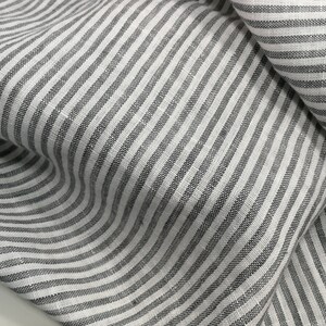 Softened pure linen fabric, white gray striped linen fabric, organic pure flax fabric with stripes, stonewashed linen by the meter, 130 gsm image 5
