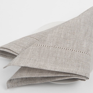 Pure linen napkins, set of hemstitched LIGHTER BEIGE GRAY linen napkins, natural 100% linen cloth napkins, wedding dinner table decorations