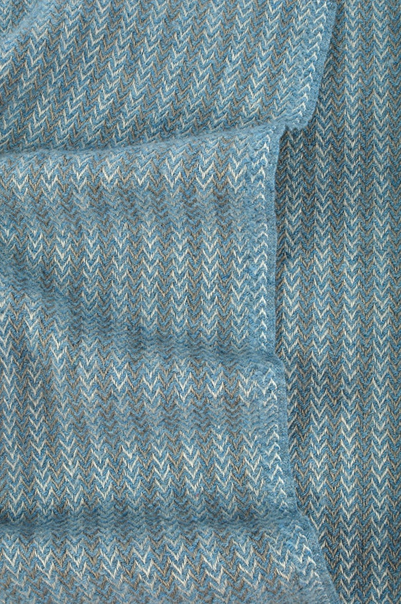 Softened Linen Wool Blend Fabric Herringbone Pattern Blue Etsy UK