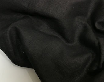 REMNANTS SALE! Linen fabric, washed linen, 190 gsm, black color. Linen fabric by the meters, linen by the yard