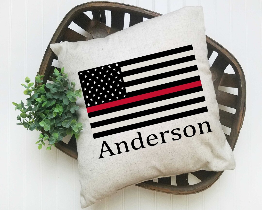 Personalized Thin Red Line Pillow , Firefighter Wife Gift, Fire Wife ...