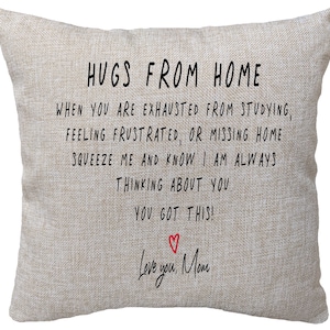 Personalized Hugs From Home Pillow, Dorm Decor, Going Away Gift, Dorm Room Pillow, Gift for Daughter, College Dorm Gift, College Student