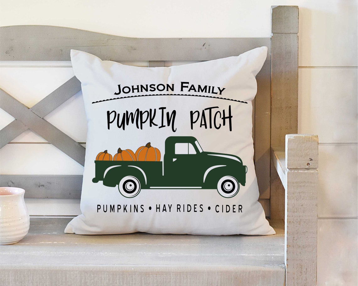 White Vintage Pumpkin Pick up Truck Pillow Cover - Fall / Autumn Pillow Cover - 16