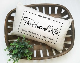 Personalized Welcome To The Patio Pillow, Patio Decoration Decor, Porch Decor, Outdoor Decor, Outdoor Living, Deck House Warming Gift