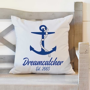 Personalized Boat Name Gift Pillow, Boat Captain Gift, Nautical Decor, Boathouse Decor, Anchor Nautical Pillow, Quarterboard Name Gift