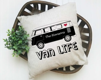 Van Life Gift Pillow, Personalized Happy Camper Gift, Campervan Gift, Home is Where You Park It, Park it Life, Vanlife, VW Camper Van Gift