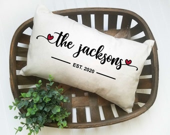 Family Name Throw Pillow, Last Name Pillow, Established Pillow, Date Pillow, Est Pillow, Newly Wed Gift, Wedding Gift, Realtor Closing Gift