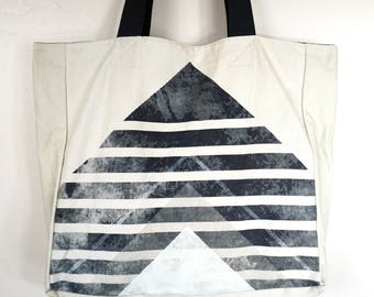 Bolsa de mano de lona impresa - Blanco con azul
