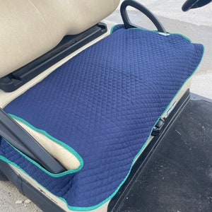 Golf Cart Seat Cover     Navy Blue Quilted Cotton with Green Trim