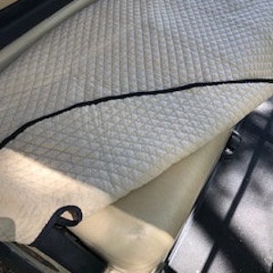 Golf Cart Seat Cover Quilted Cotton material. Tan with Black trim